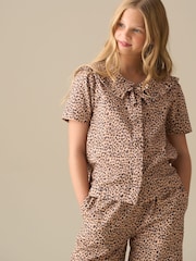 Angel & Rocket Erika Leopard Collared Tie Blouse - صورة 1 من 7