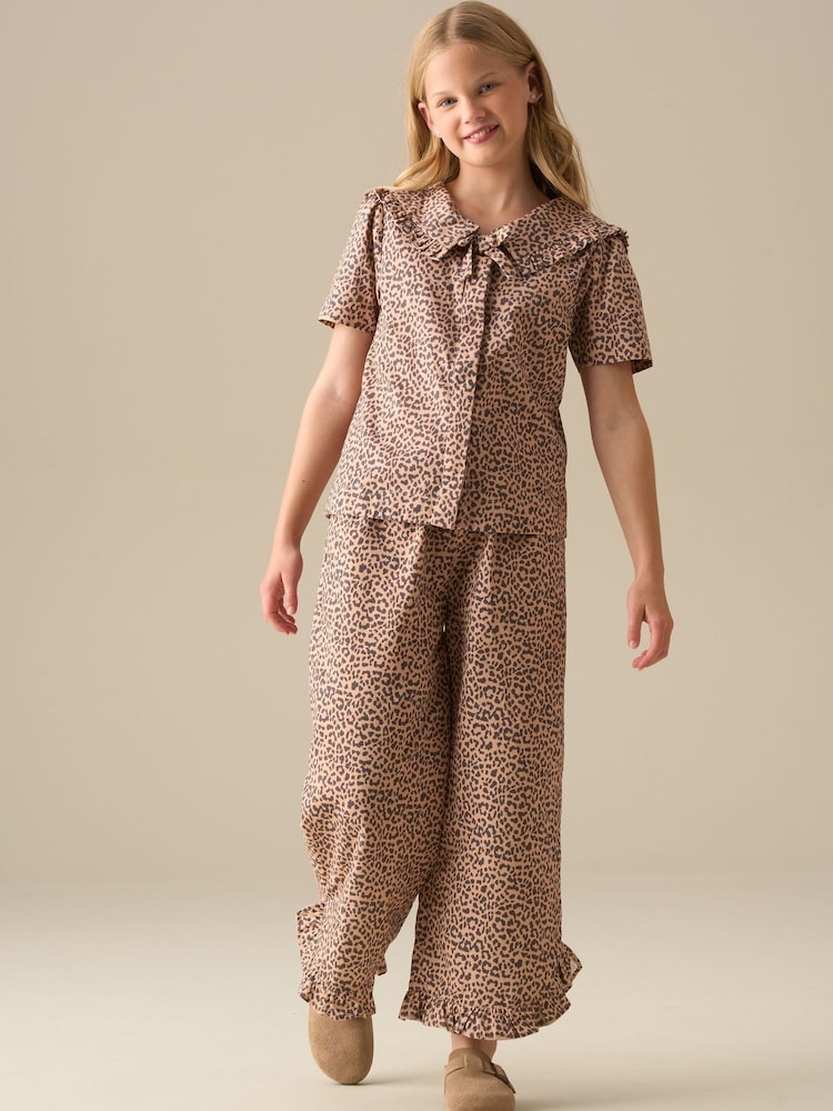 Angel & Rocket Erika Leopard Collared Tie Blouse - صورة 2 من 7