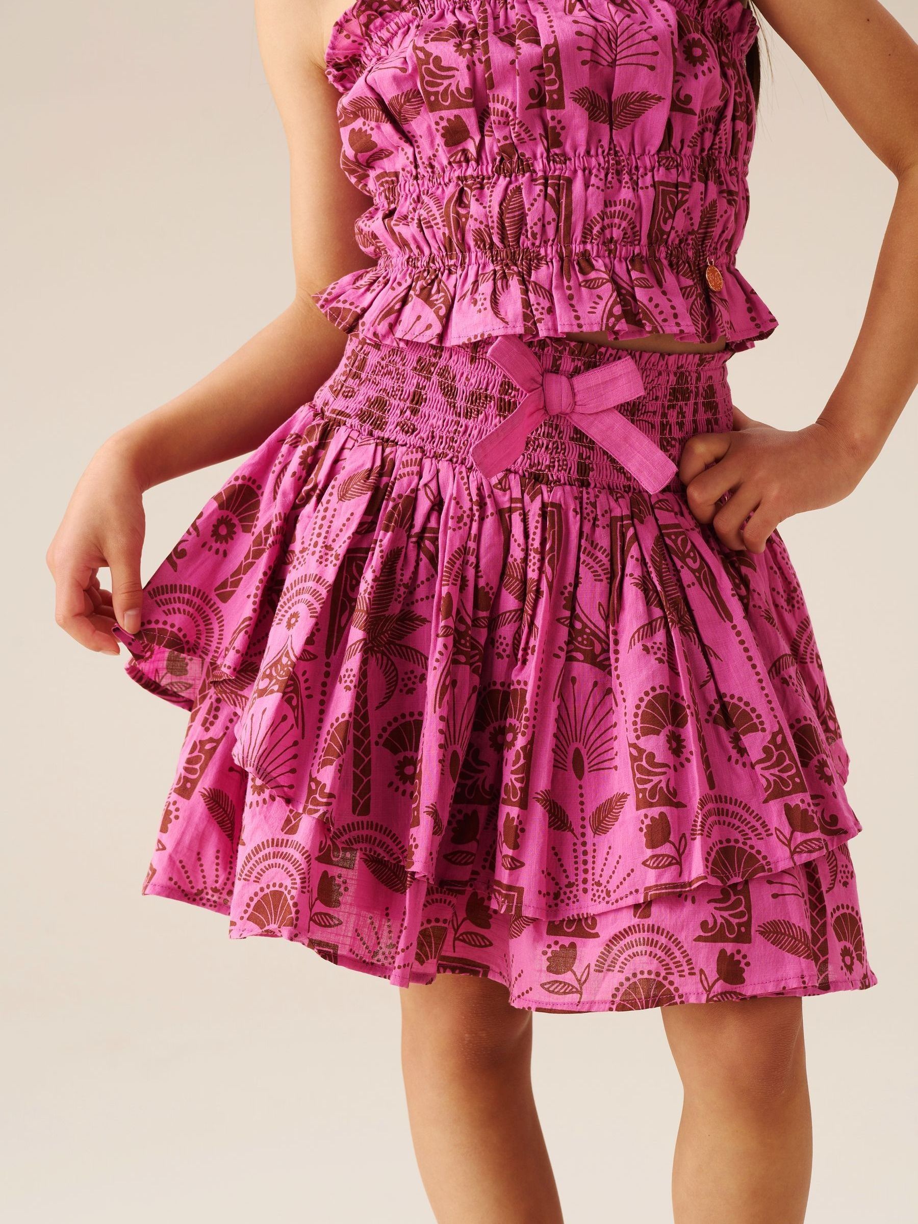 Buy Angel & Rocket Pink - Izzy Palm Print Shirred Waist Mini Skirt