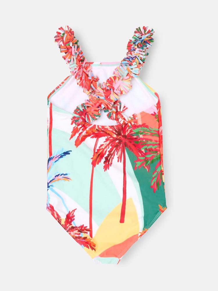 Angel & Rocket Pink Essie Palm Print Frill Strap Swimsuit - Image 2 of 3 Angel & Rocket Pink Essie Palm Print Frill Strap Swimsuit - Image 2 of 3