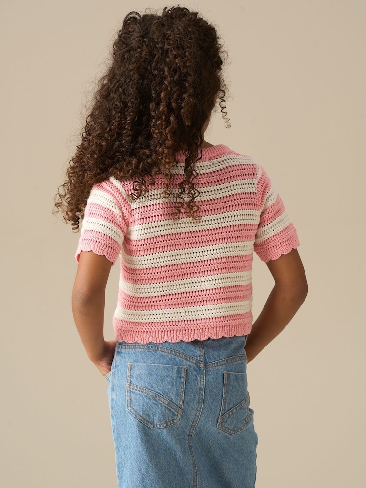 Angel & Rocket Pink Meg Embroidered Heart Stripe Knit Top - Image 2 of 6 Angel & Rocket Pink Meg Embroidered Heart Stripe Knit Top - Image 2 of 6