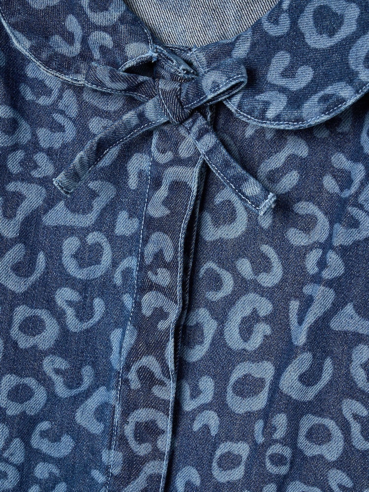 Angel & Rocket Blue Saoirse Leopard Denim Collared Dress - Image 3 of 3 Angel & Rocket Blue Saoirse Leopard Denim Collared Dress - Image 3 of 3