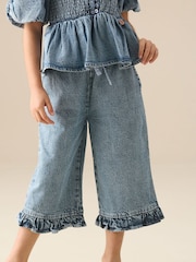 Angel & Rocket Blue Orla Blue Denim Frill Hem Trousers - Image 1 of 7
