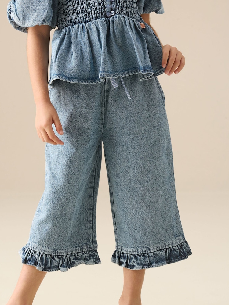 Angel & Rocket Blue Orla Blue Denim Frill Hem Trousers - Image 1 of 7