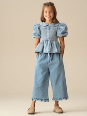 Angel & Rocket Blue Orla Blue Denim Frill Hem Trousers - Image 2 of 7