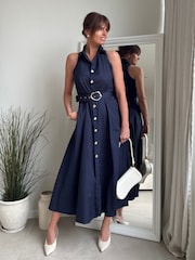 Style Cheat Blue Cotton Racer Dress - Image 1 of 4