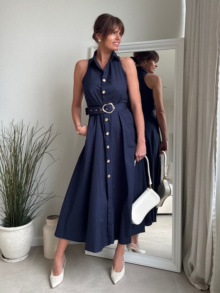 Style Cheat Blue Cotton Racer Dress - Image 1 of 4