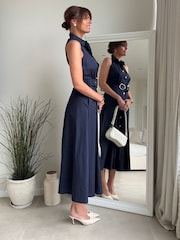 Style Cheat Blue Cotton Racer Dress - Image 2 of 4