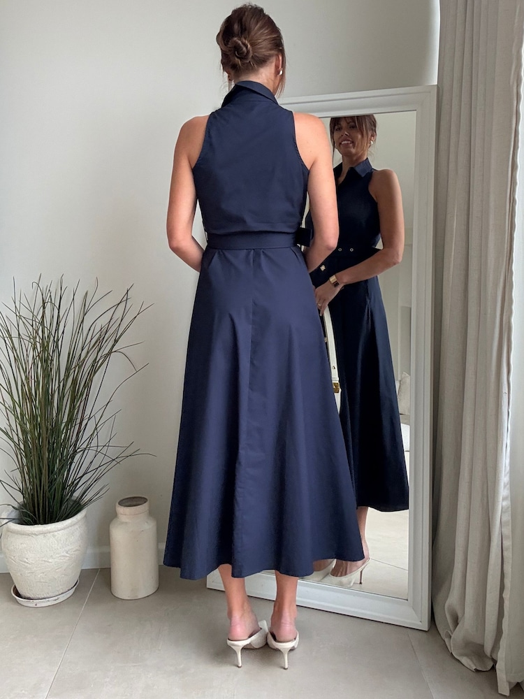 blue racer dress Powder Blue Racer Neck High Low Frill Hem Midi Dress