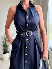 Style Cheat Blue Cotton Racer Dress - Image 4 of 4