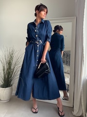 Style Cheat Blue Daphne Shirt Dress - Image 1 of 4
