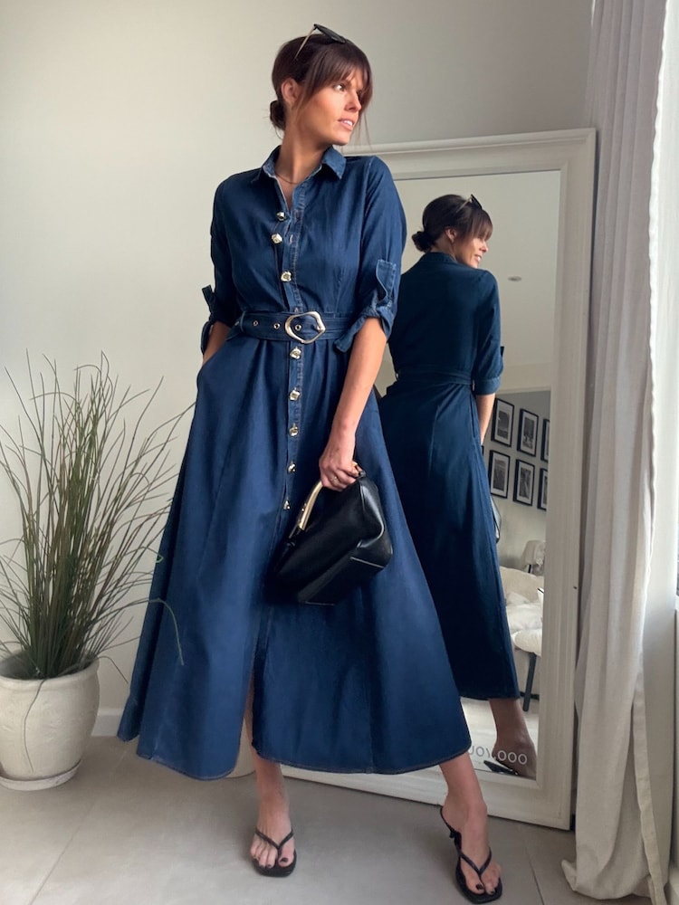Style Cheat Blue Daphne Shirt Dress - Image 1 of 4