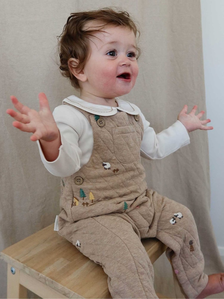 Purebaby Quilted Embroidered Dungarees - صورة 1 من 6 Purebaby Quilted Embroidered Dungarees - صورة 1 من 6