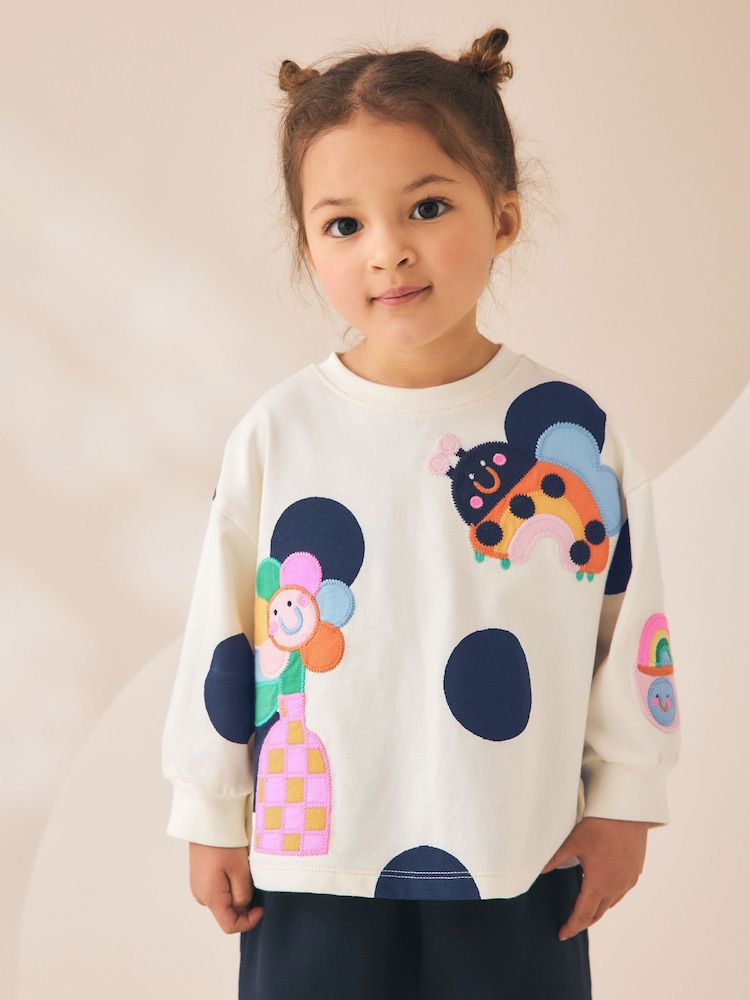 Cream/Navy Ladybird - Long Sleeve na T-Shirt (3mths-7yrs) - Larawan 1 ng 8