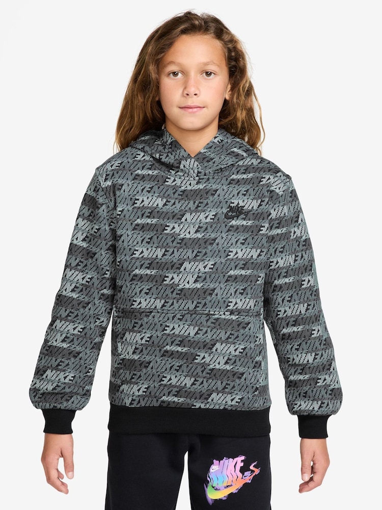Nike Black Logo Printed Fleece Overhead Hoodie - Image 1 of 3 Nike Black Logo Printed Fleece Overhead Hoodie - Image 1 of 3