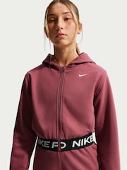Nike Pink Smoke Pro Dri-FIT Cropped Fleece Hoodie - Image 3 of 5