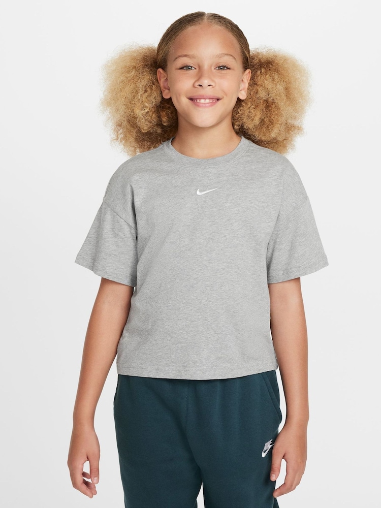 Nike Grey Heather Sportswear Boxy T-Shirt - Image 1 of 4 Nike Grey Heather Sportswear Boxy T-Shirt - Image 1 of 4