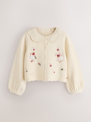 Laura Ashley Cream Embroided Knit Cardigan - Image 6 of 10