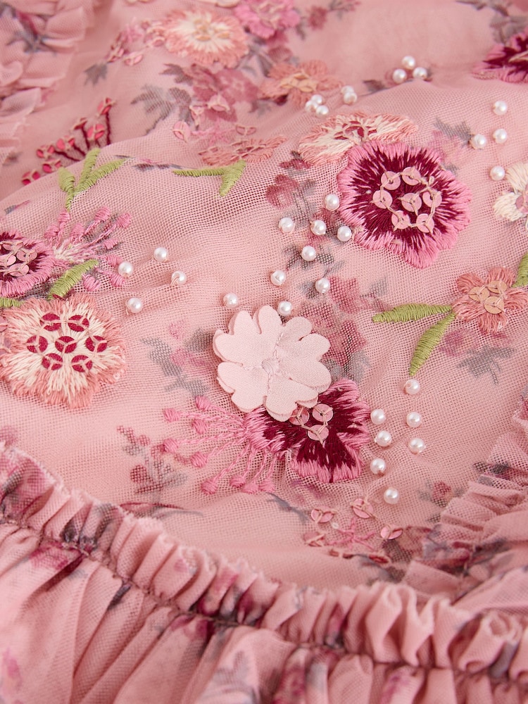 Laura Ashley Pink Embroided Mesh Tiered Floral Dress - Image 10 of 10 Laura Ashley Pink Embroided Mesh Tiered Floral Dress - Image 10 of 10