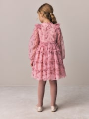 Laura Ashley Pink Embroided Mesh Tiered Floral Dress - Image 2 of 10