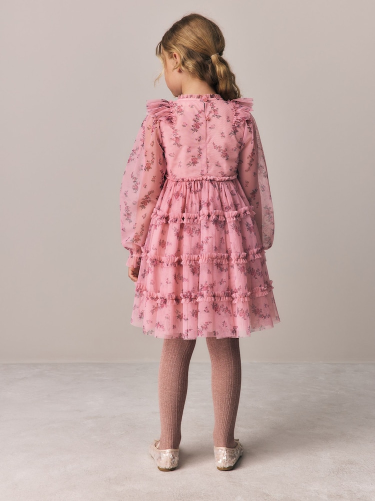 Laura Ashley Pink Embroided Mesh Tiered Floral Dress - Image 2 of 10 Laura Ashley Pink Embroided Mesh Tiered Floral Dress - Image 2 of 10