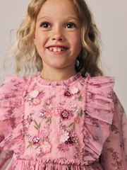 Laura Ashley Pink Embroided Mesh Tiered Floral Dress - Image 3 of 10