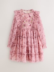 Laura Ashley Pink Embroided Mesh Tiered Floral Dress - Image 5 of 10