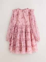 Laura Ashley Pink Embroided Mesh Tiered Floral Dress - Image 6 of 10