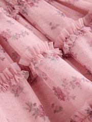 Laura Ashley Pink Embroided Mesh Tiered Floral Dress - Image 7 of 10