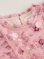 Laura Ashley Pink Embroided Mesh Tiered Floral Dress - Image 8 of 10