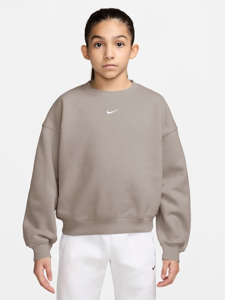 Nike Particle Grey Studio Fleece Oversized Boxy Sweatshirt - Image 1 of 3 Nike Particle Grey Studio Fleece Oversized Boxy Sweatshirt - Image 1 of 3