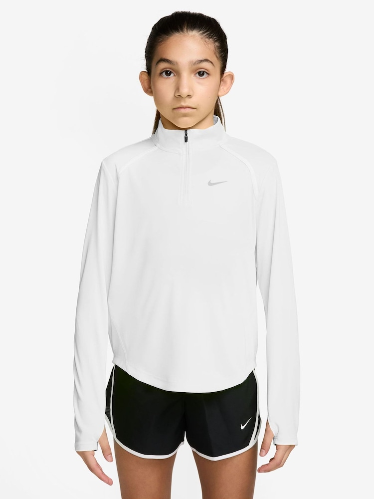 Nike White Tempo Dri-FIT Long-Sleeve Half-Zip Top - Image 1 of 3 Nike White Tempo Dri-FIT Long-Sleeve Half-Zip Top - Image 1 of 3