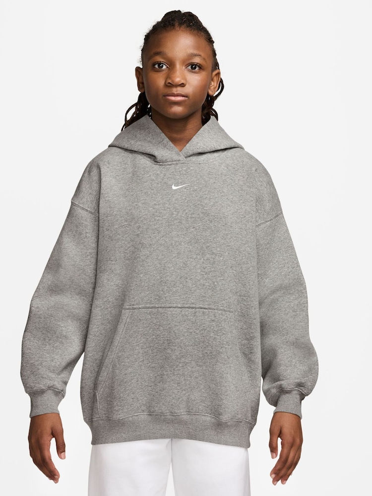 Nike Grey Heather Studio Fleece Oversized Overhead Hoodie - Image 1 of 3