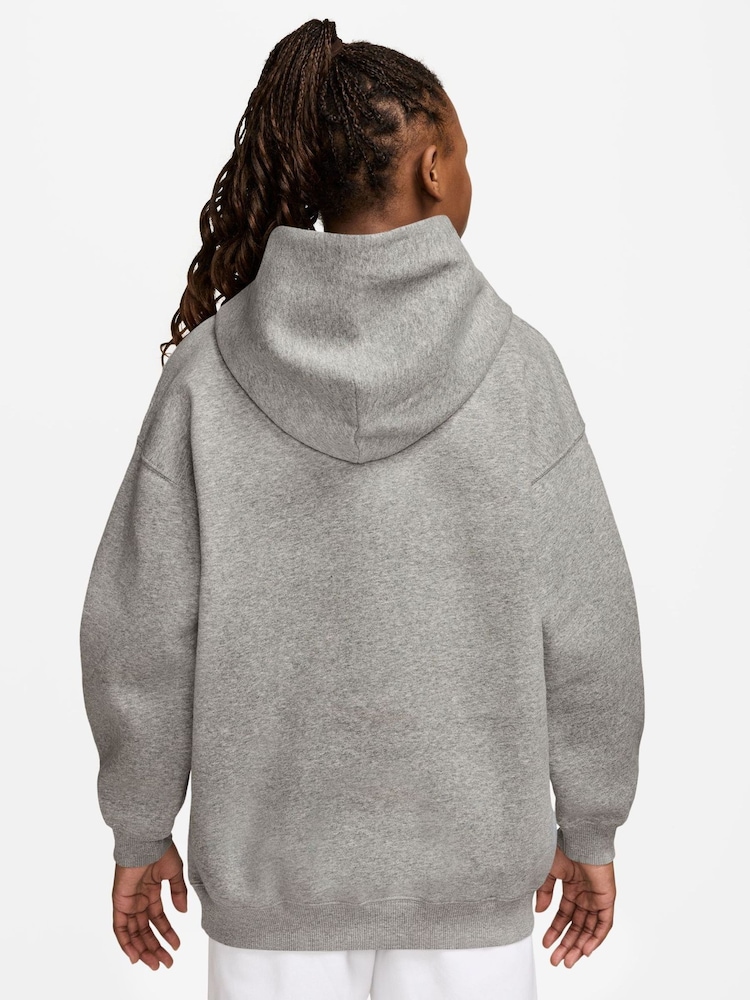Nike Grey Heather Studio Fleece Oversized Overhead Hoodie - Image 2 of 3
