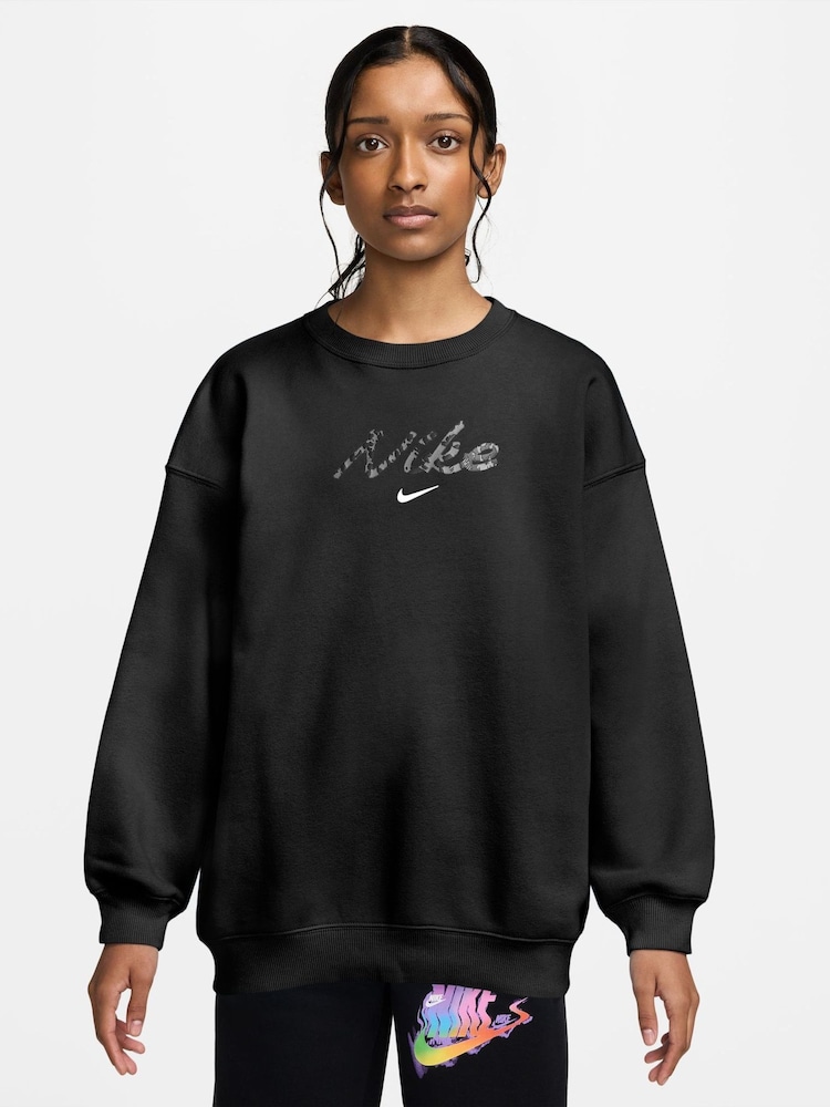 Nike Black Studio Fleece Oversized Crew Sweatshirt - Image 1 of 3 Nike Black Studio Fleece Oversized Crew Sweatshirt - Image 1 of 3