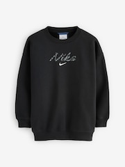 Nike Black Leopard Print Studio Fleece Oversized Crew Neck Sweatshirt - Image 4 of 7