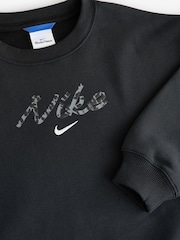 Nike Black Leopard Print Studio Fleece Oversized Crew Neck Sweatshirt - Image 6 of 7