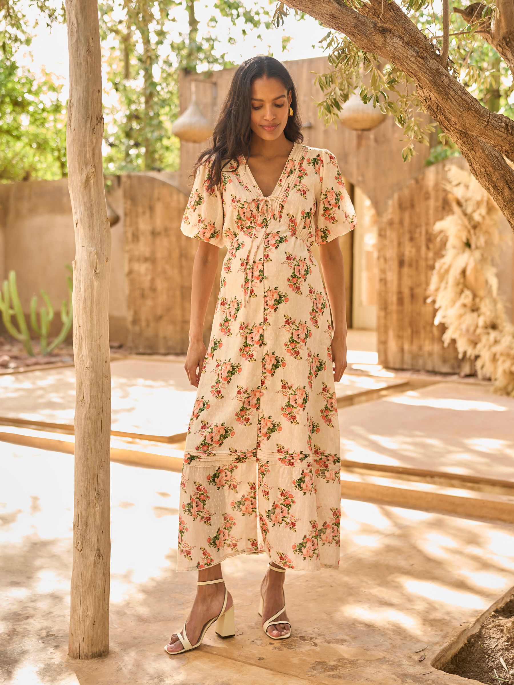 Buy Seraphine Ecru Floral Premium Tiered Midi Dress from Next USA