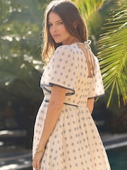 Seraphine White & Navy Cotton Dobby Maternity & Nursing Midi Dress - Image 4 of 7