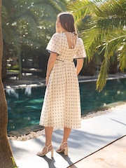 Seraphine White & Navy Cotton Dobby Maternity & Nursing Midi Dress - Image 5 of 7