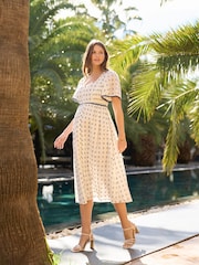 Seraphine White & Navy Cotton Dobby Maternity & Nursing Midi Dress - Image 6 of 7
