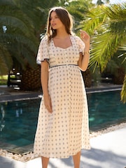 Seraphine White & Navy Cotton Dobby Maternity & Nursing Midi Dress - Image 7 of 7