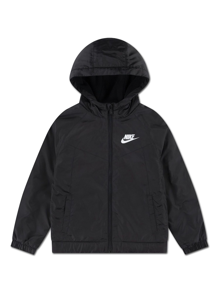Nike Black Fleece-Lined Windbreaker Jacket - Image 1 of 4 Nike Black Fleece-Lined Windbreaker Jacket - Image 1 of 4
