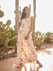Seraphine Ecru Floral Linen Blend Maternity & Nursing Vintage Floral Maxi Dress - Image 5 of 6