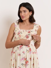 Seraphine Ecru Floral Linen Blend Maternity & Nursing Vintage Floral Maxi Dress - Image 6 of 6