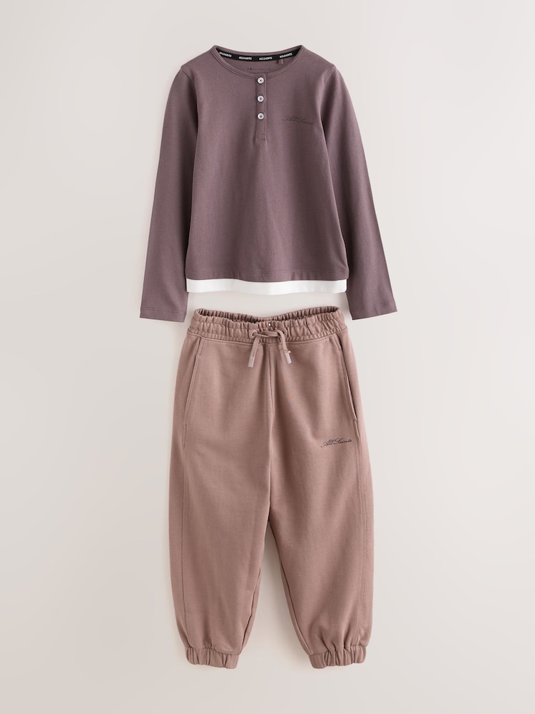 smALLSAINTS Purple Script Henley Top and Joggers Set - Image 1 of 6 smALLSAINTS Purple Script Henley Top and Joggers Set - Image 1 of 6