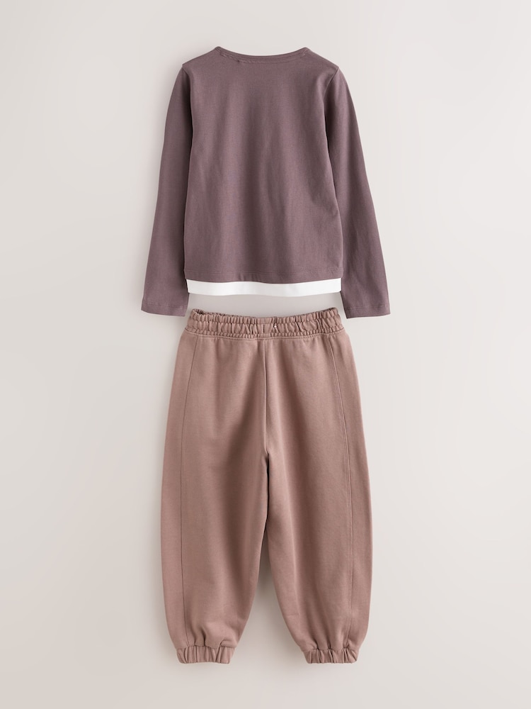 smALLSAINTS Purple Script Henley Top and Joggers Set - Image 2 of 6 smALLSAINTS Purple Script Henley Top and Joggers Set - Image 2 of 6