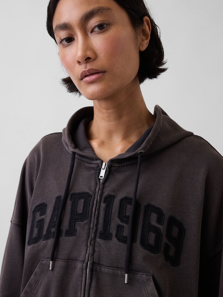 Schwarz - Gap French-Terry-Oversized- 1969 -Logo-Zip-Hoodie - Bild 4 von 4