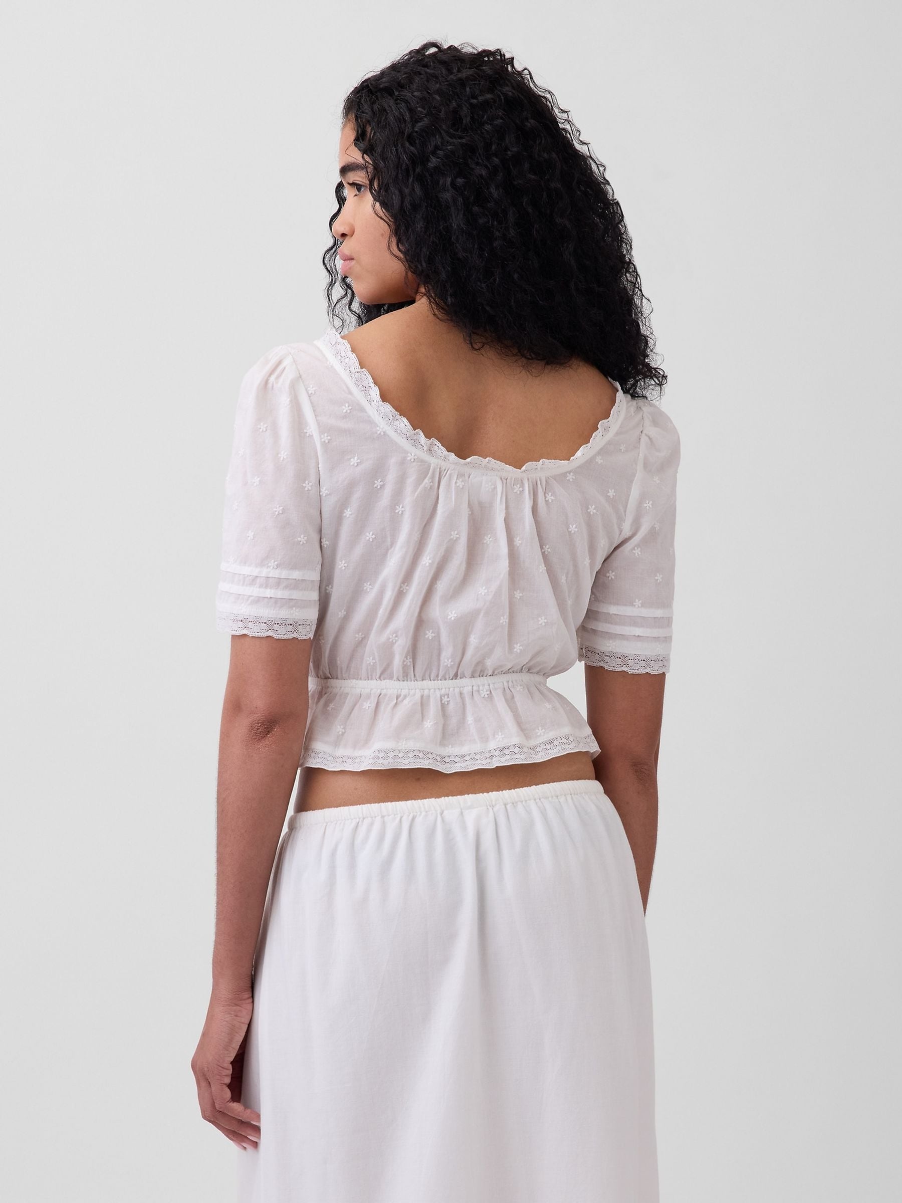 Buy Gap White Lace-Trim Peplum Top from Next Ireland