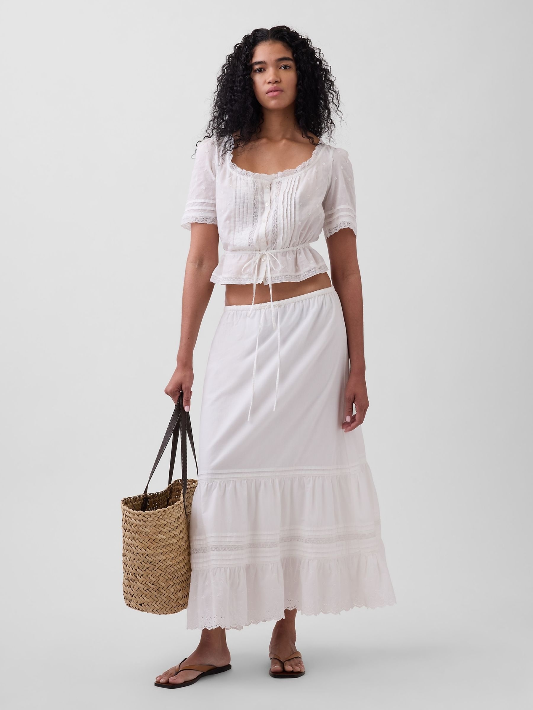 Buy Gap White Lace-Trim Peplum Top from Next Ireland